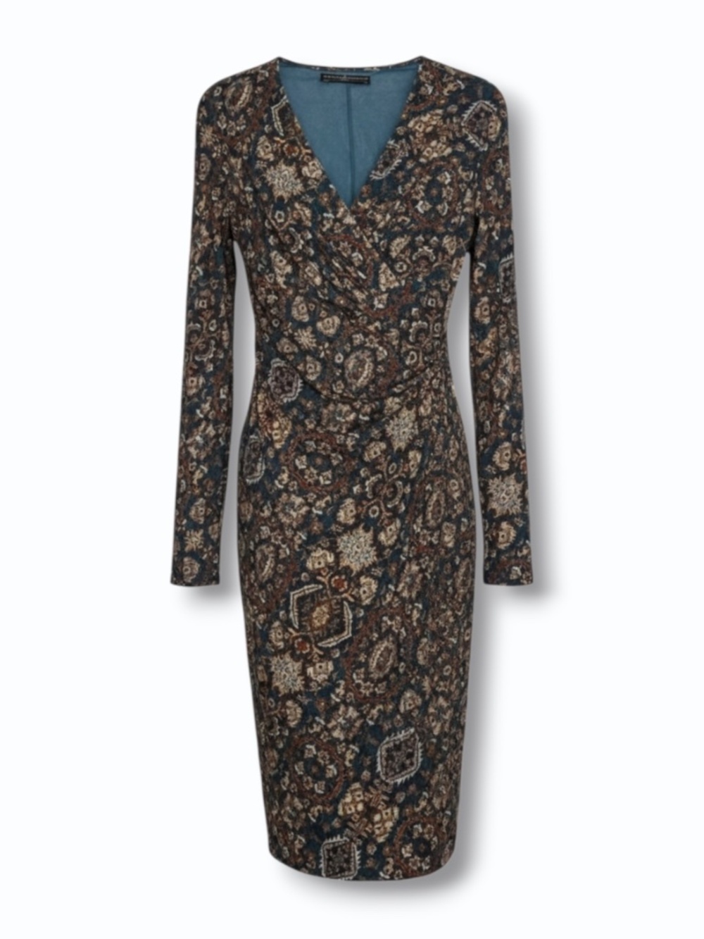 Peruvian Connection Ariana Faux Wrap Midi Dress Persian Print XS Blue